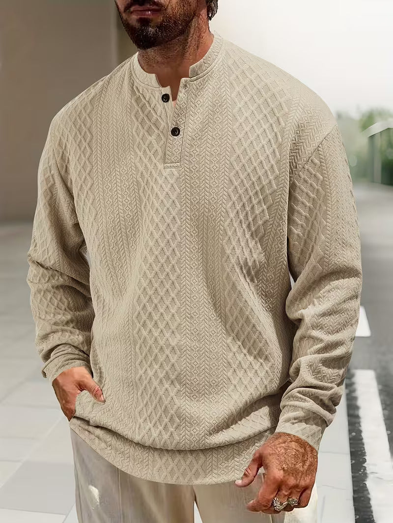Mathew – Geometric Knitted Long Sleeve Henley Sweater