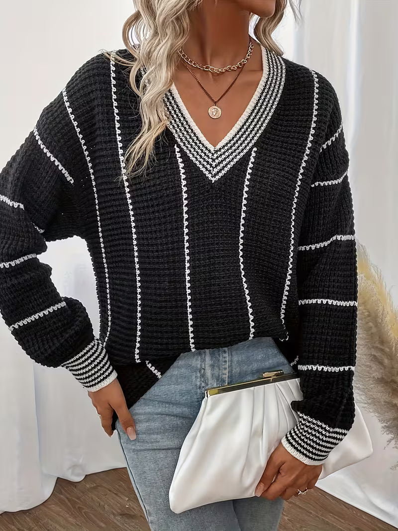 Lykke - Striped V Neck Oversized Sweater