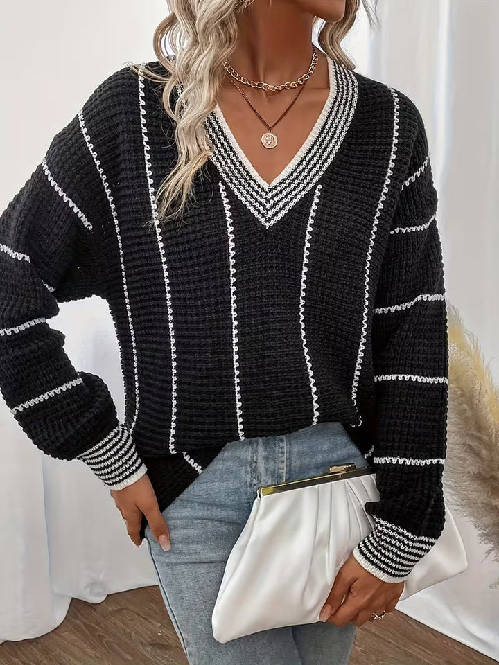 Lykke - Striped V Neck Oversized Sweater