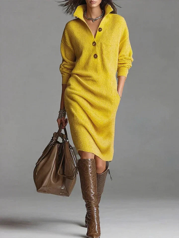 GISELLE – KNIT COLLAR BUTTON SWEATER DRESS