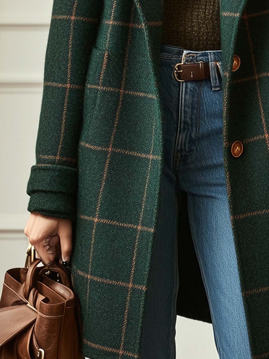 EVELINA – ELEGANT GREEN CHECKED WOOL COAT