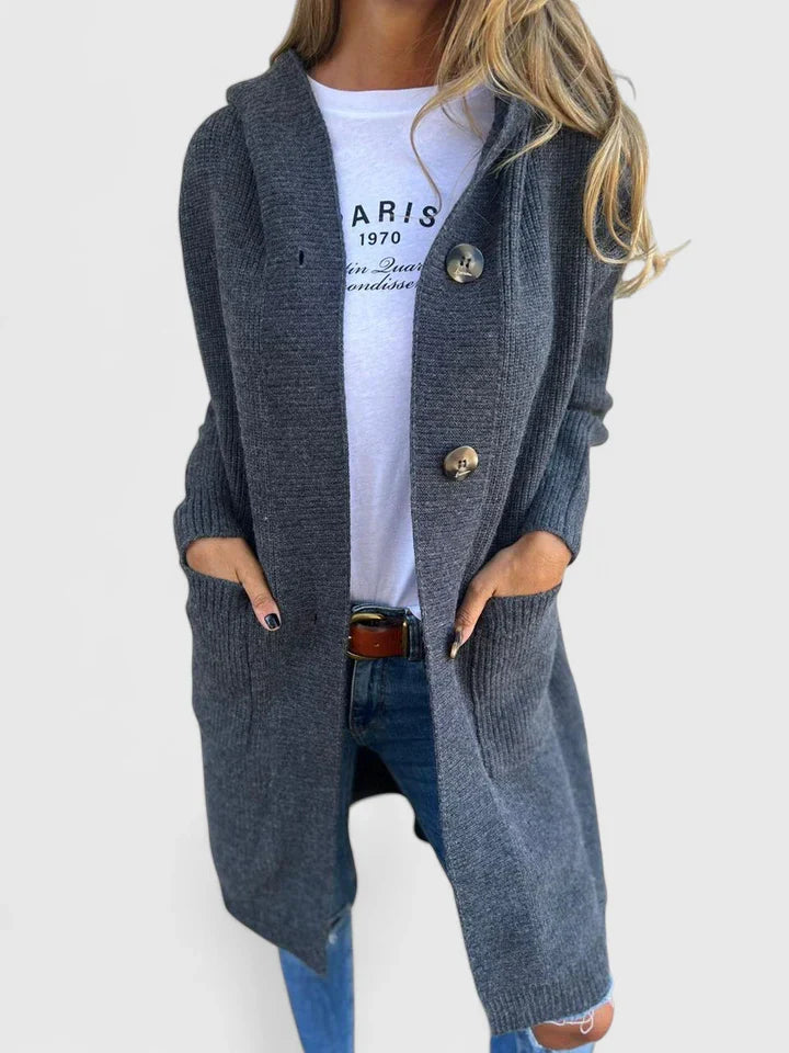 GRACIE – LONG RIBBED HOODED CARDIGAN