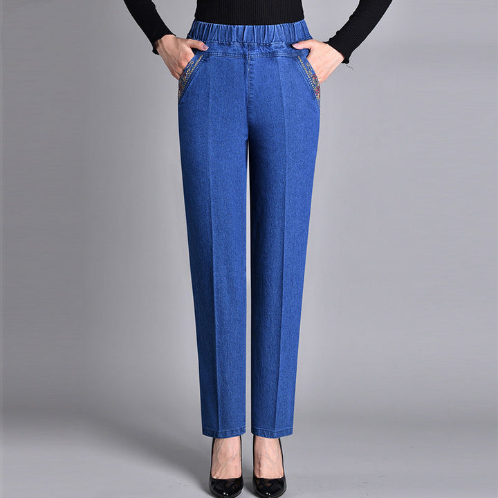 HARPER – HIGH-WAIST ELASTIC DENIM TROUSERS